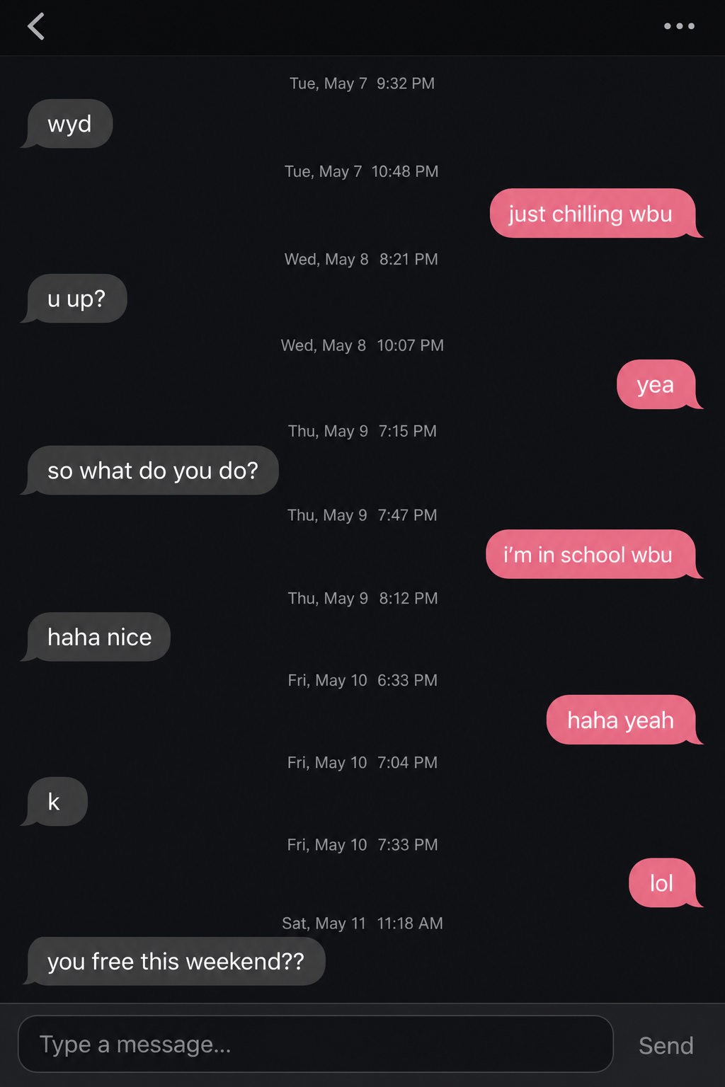 Endless chat thread with shallow questions like wyd